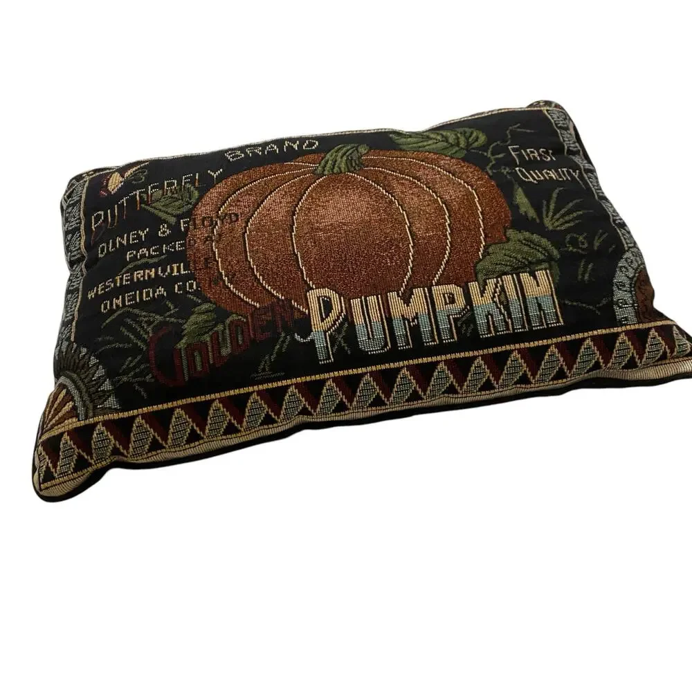 Vintage Can Label Art, Butterfly Pumpkin Vegetable Lumbar Pillow 18.5 W x 12
